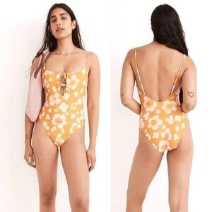 Madewell Second Wave Tie-Front One-Piece Swimsuit in Watercolor Floral Women's S